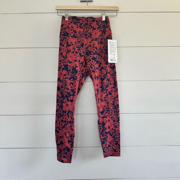 Lululemon Women’s 4 Wunder Under Tight Navy Orange Floral New NWT - Picture 1 of 5